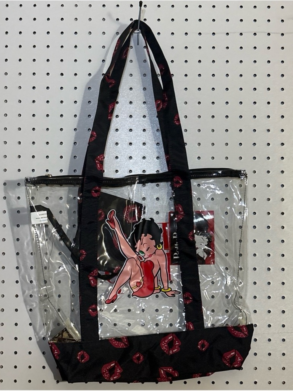 Betty Boop Clear Tote Bag with Black Lip-Print Trim